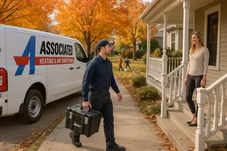 technician walking to the door to greet a customer